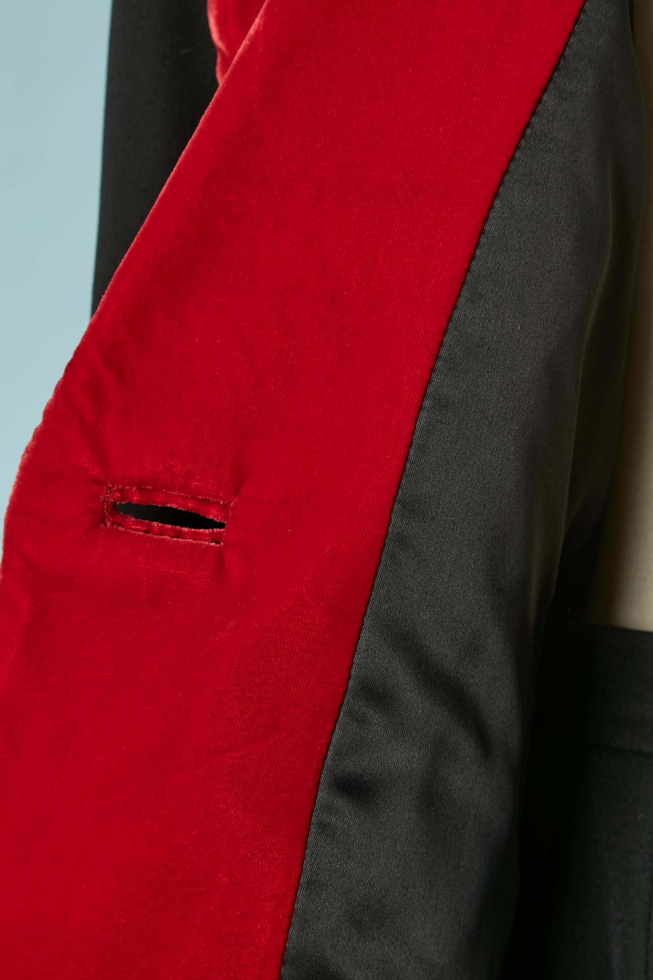 Black skirt-suit with red velvet details Yves Saint Laurent Rive Gauche 1980's  For Sale 1