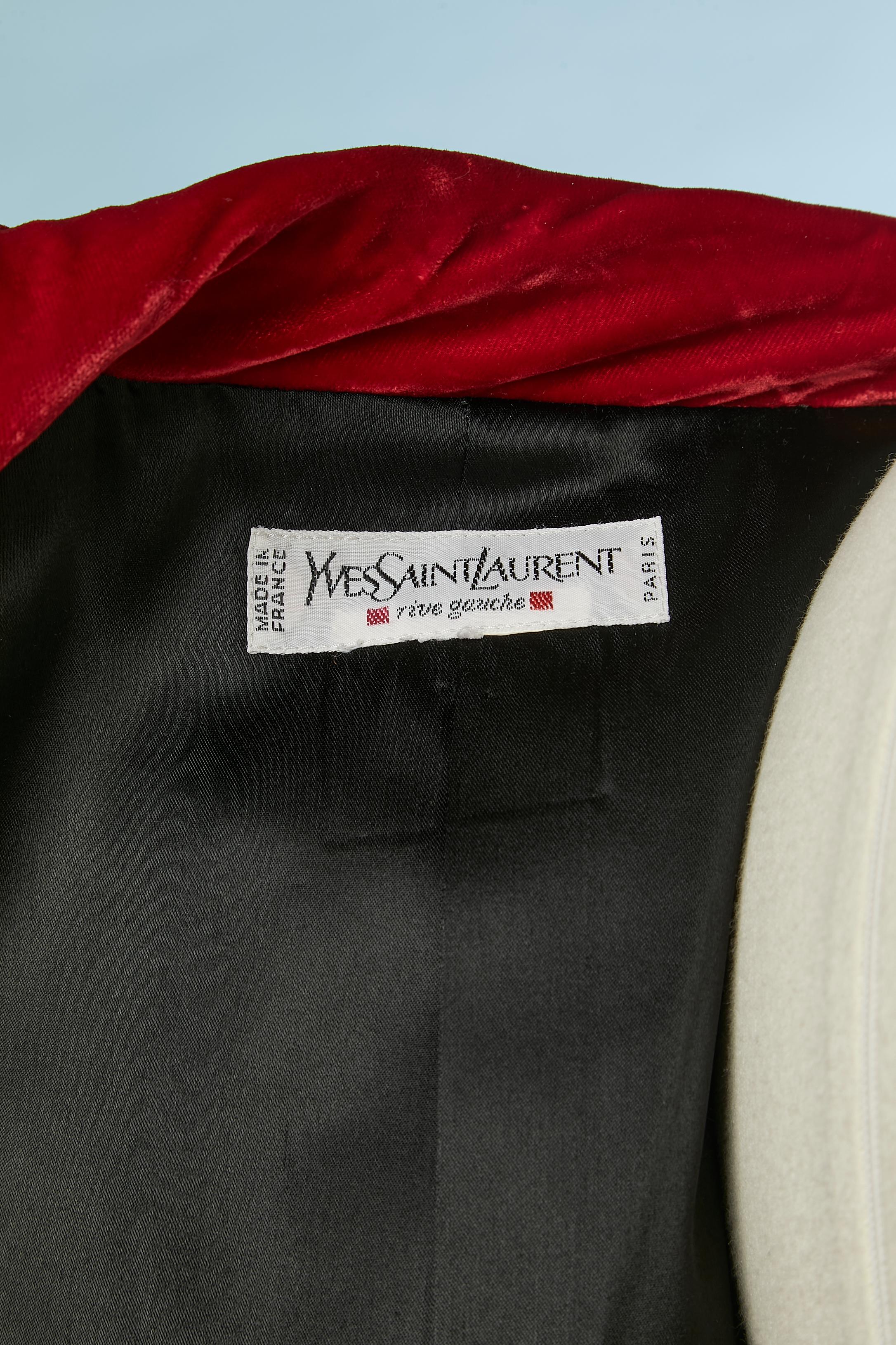 Black skirt-suit with red velvet details Yves Saint Laurent Rive Gauche 1980's  For Sale 5