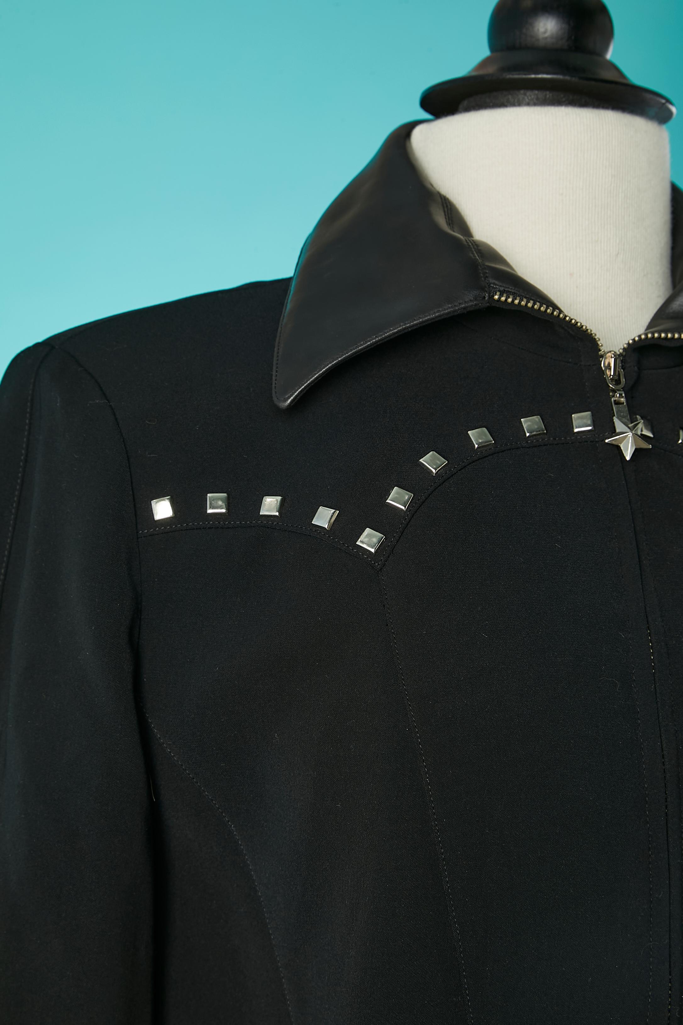 Black skirt suit with silver studs and black leather collar Mugler  In Excellent Condition For Sale In Saint-Ouen-Sur-Seine, FR