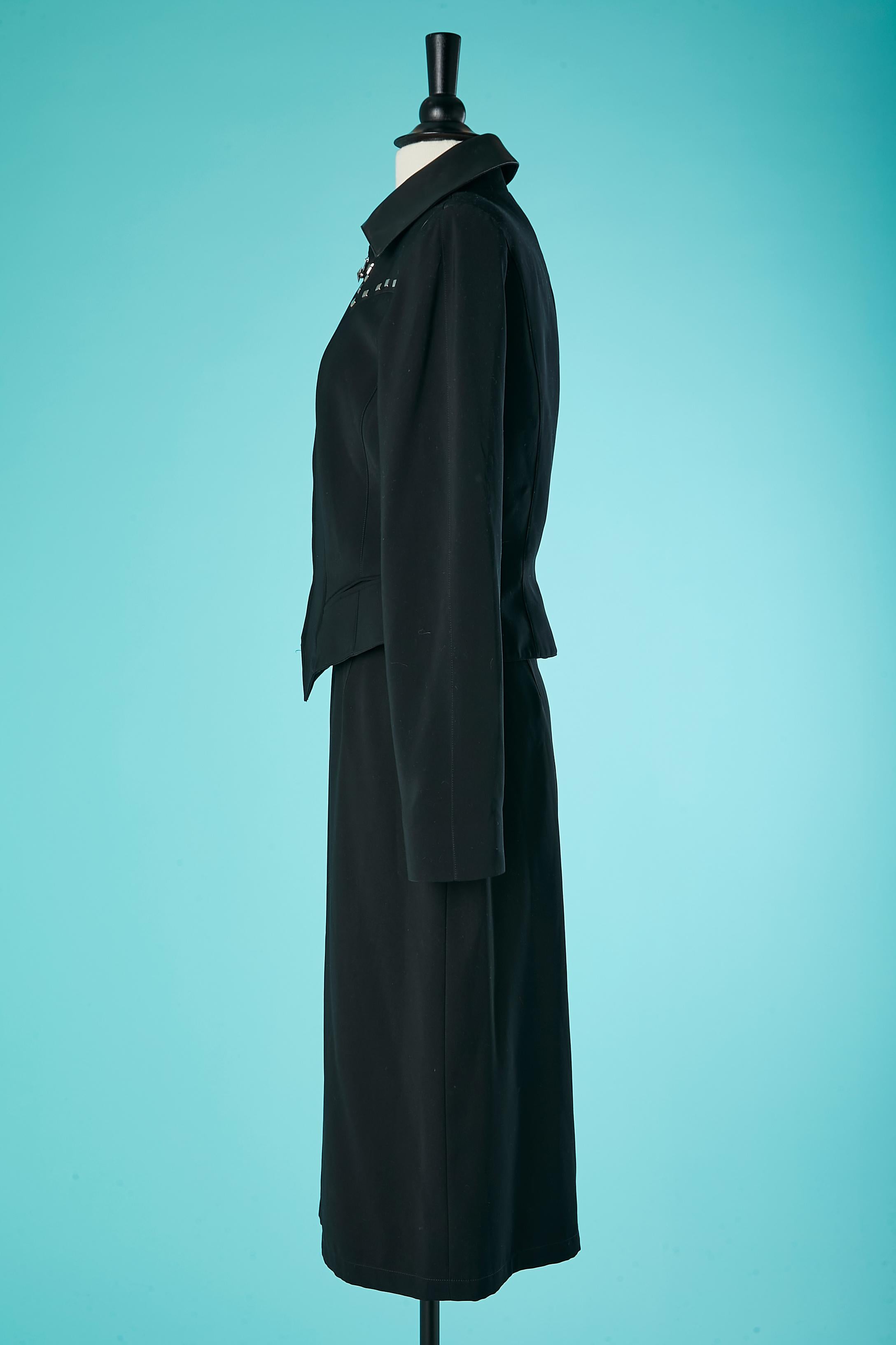 Black skirt suit with silver studs and black leather collar Mugler For Sale 1