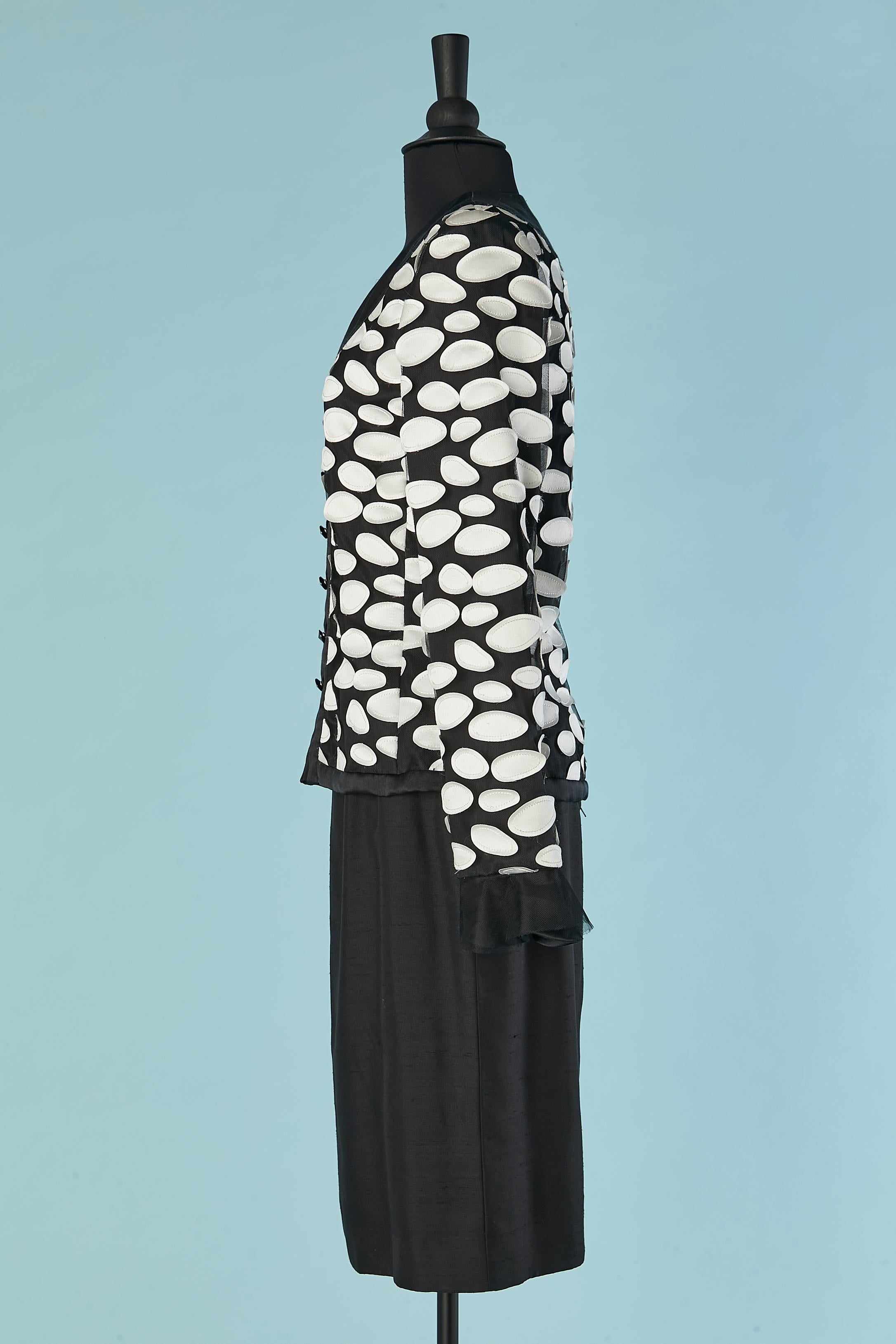 Black skirt-suit with white silk appliqué on the jacket André Laug Circa 1980's For Sale 1