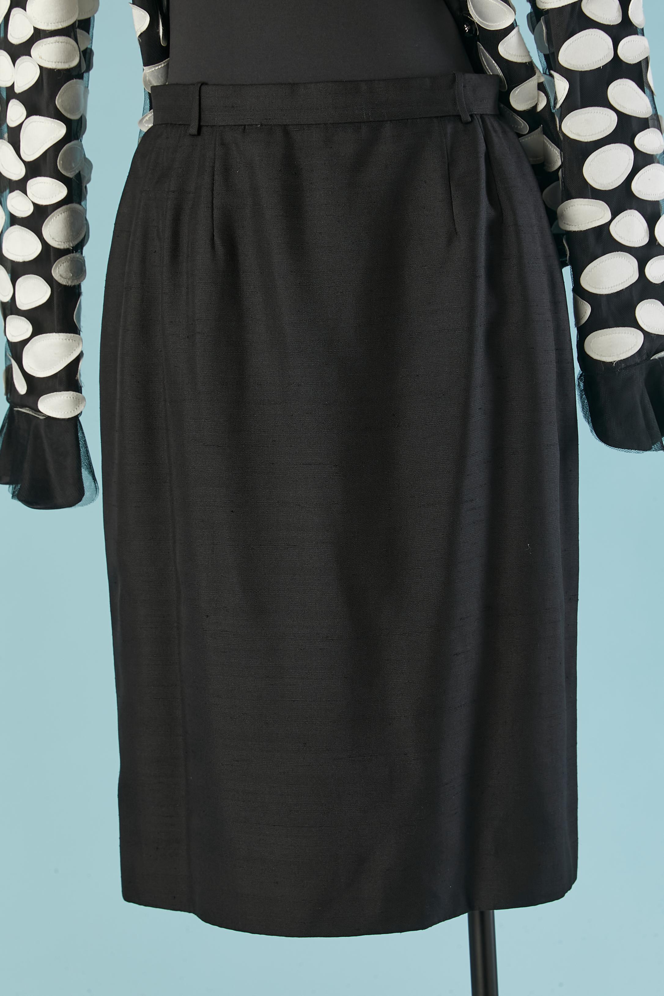 Black skirt-suit with white silk appliqué on the jacket André Laug Circa 1980's For Sale 3