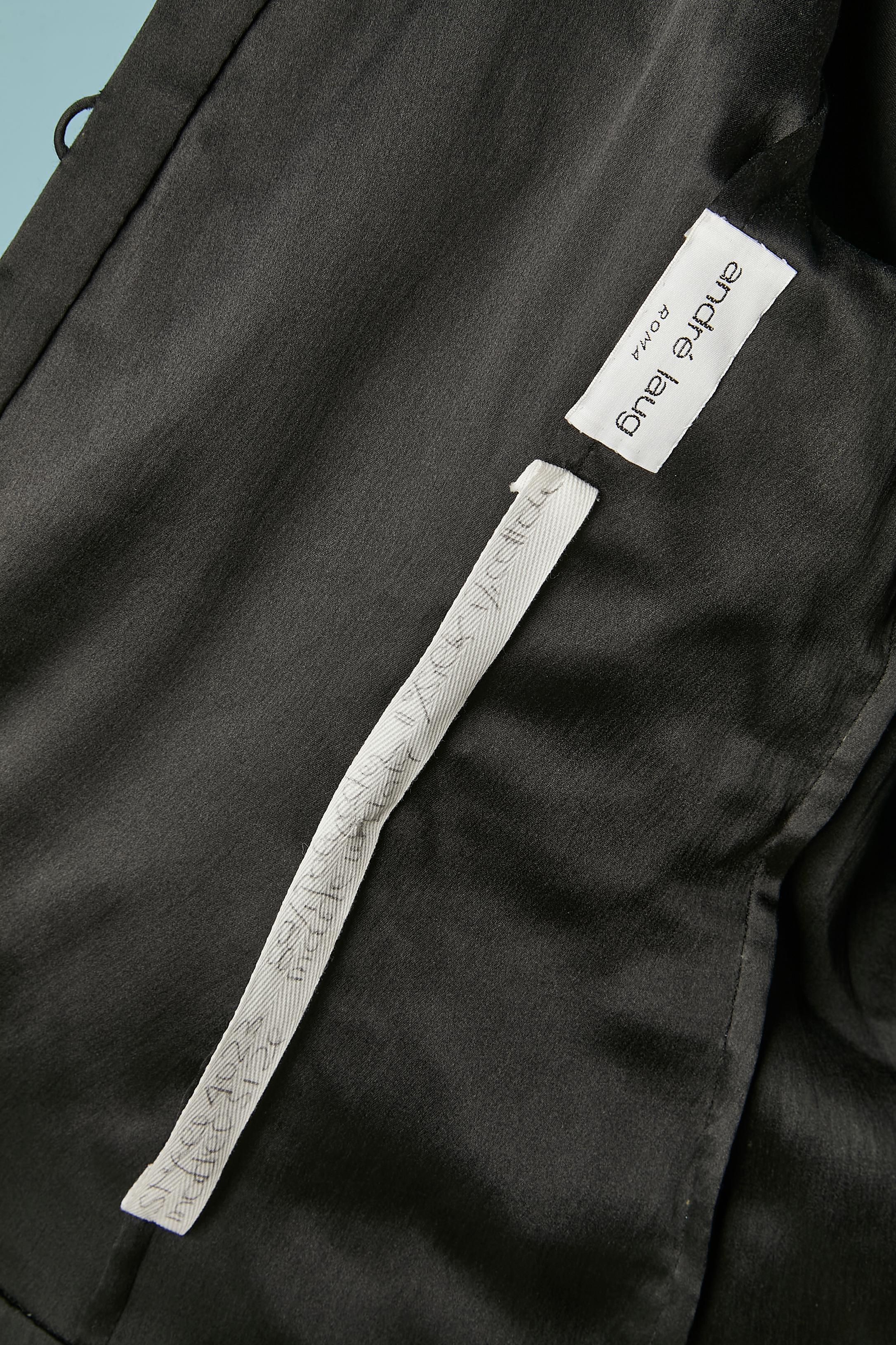 Black skirt-suit with white silk appliqué on the jacket André Laug Circa 1980's For Sale 4