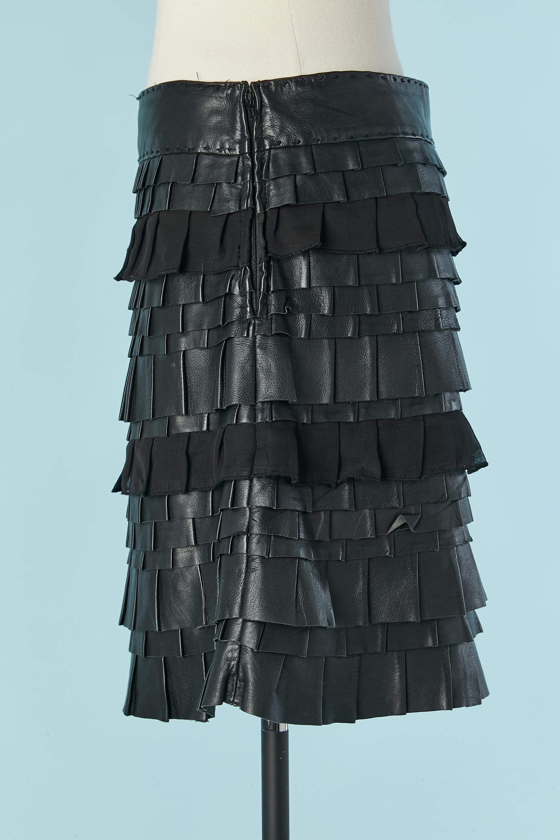 Women's Black skirt with leather and chiffon ruffles ONLY Thierry MUGLER For Sale