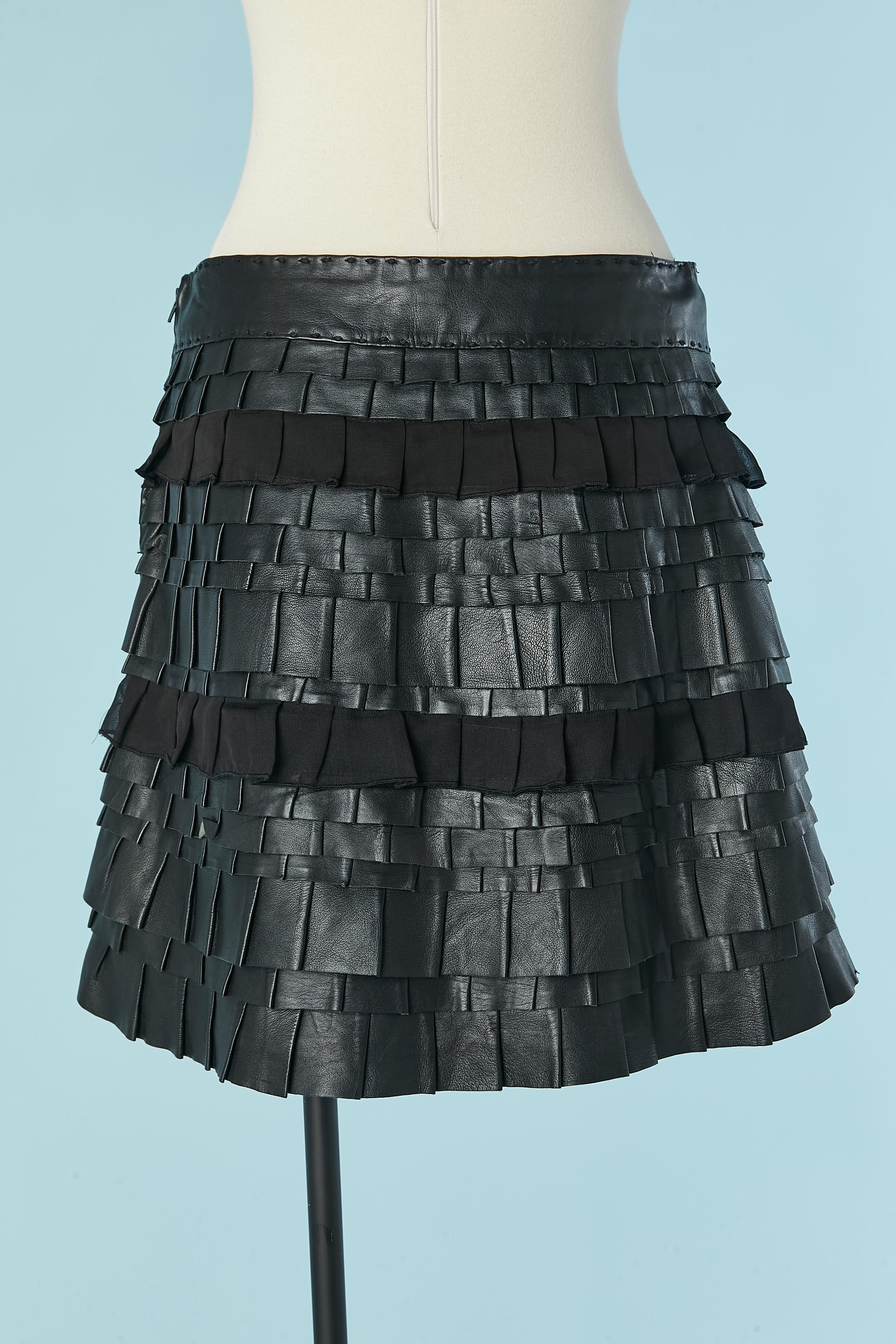 Black skirt with leather and chiffon ruffles ONLY Thierry MUGLER For Sale 1