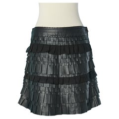 Jupe noire avec volants en cuir et mousseline Thierry MUGLER