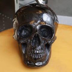 Black Skull Sculpture in Blackened Glass Paste