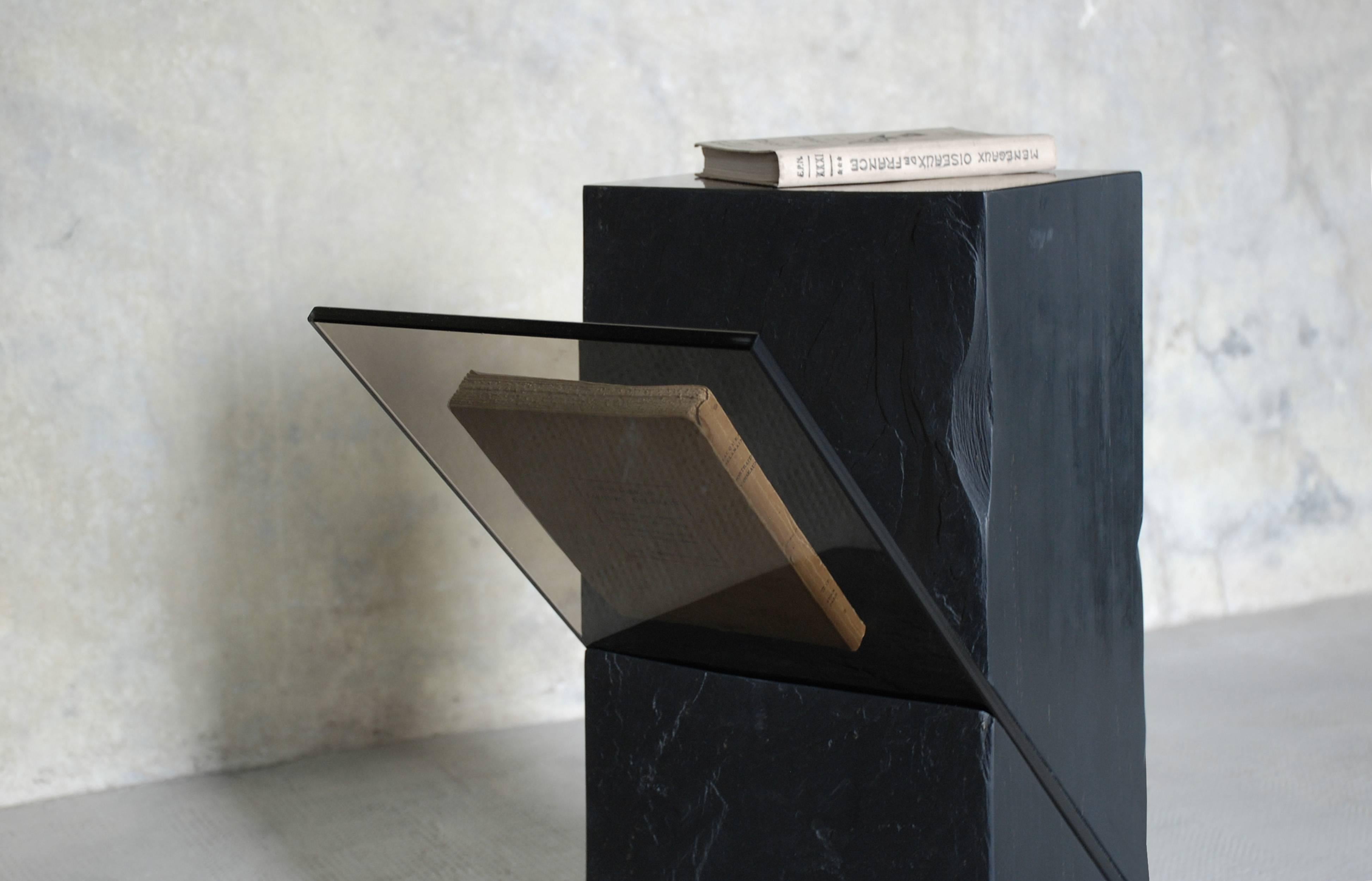 French Black Slate Guéridon, Averti, Frederic Saulou