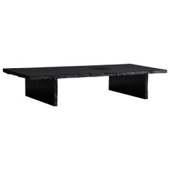Black Slate Sculpted Low Table by Frederic Saulou