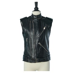 Black sleeveless biker jacket SAINT LAURENT