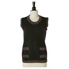 Jersey negro de cachemira sin mangas con borde de lúrex CHANEL