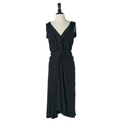 Vestido de cóctel negro sin mangas drapeado en el centro delantero PRADA