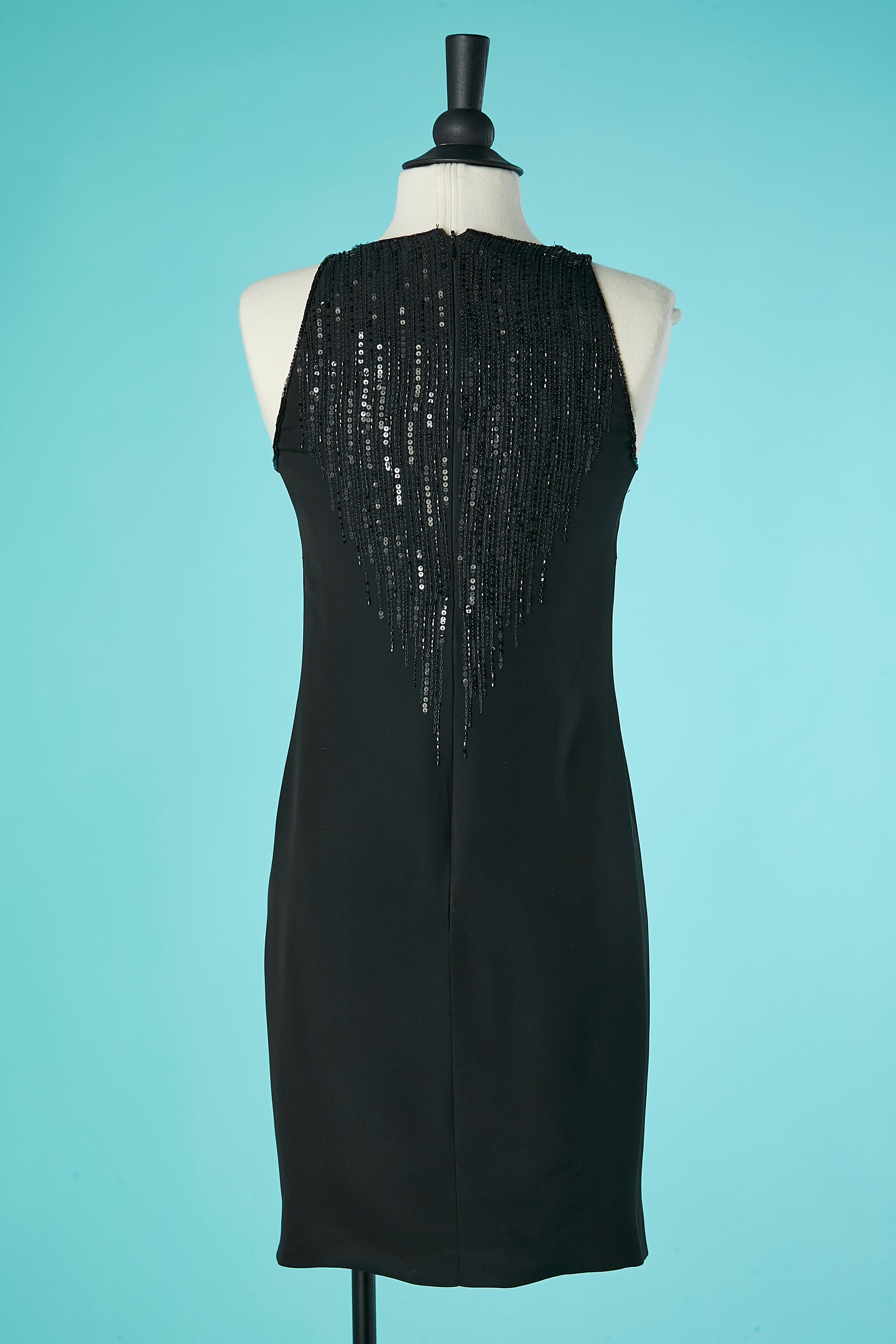 Black sleeveless cocktail dress with  embroideries Emanuel Ungaro Circa 1980's  For Sale 2