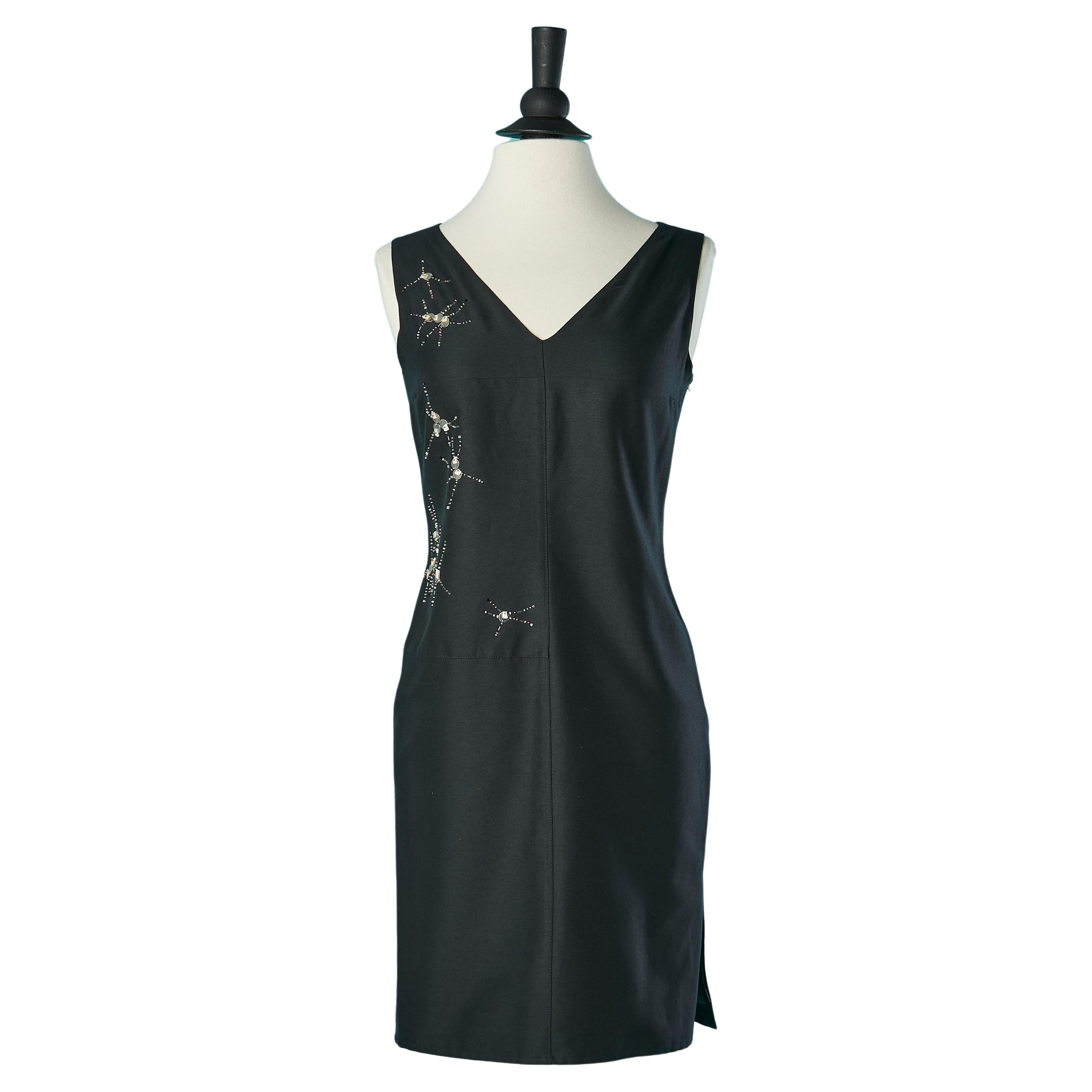 Black sleeveless cocktail dress with embroideries Valentino Miss V  For Sale