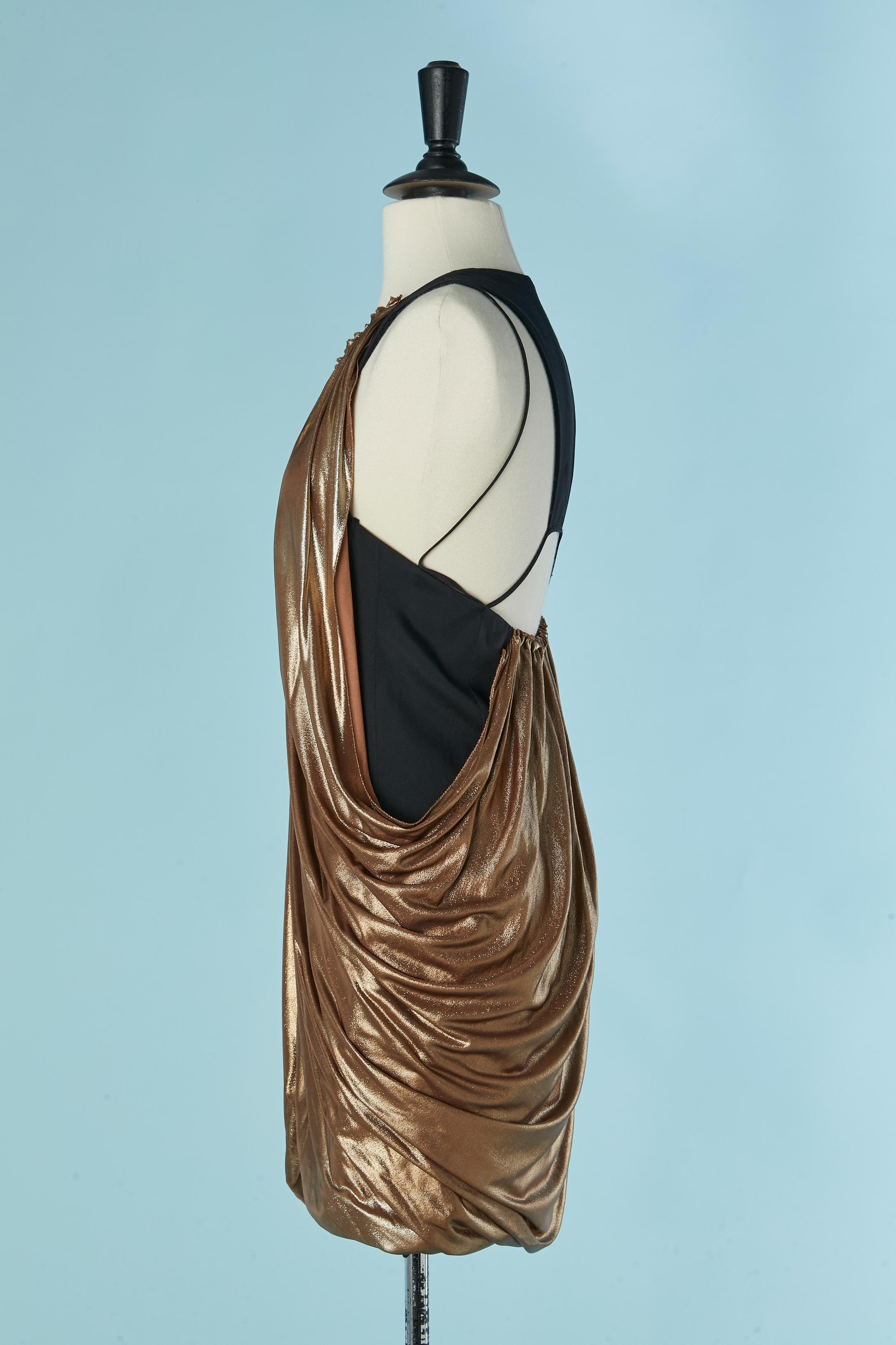 Schwarzes ärmelloses Cocktailkleid mit goldfarbenem, drapiertem Jersey-Oberteil LA PERLA im Zustand „Hervorragend“ im Angebot in Saint-Ouen-Sur-Seine, FR