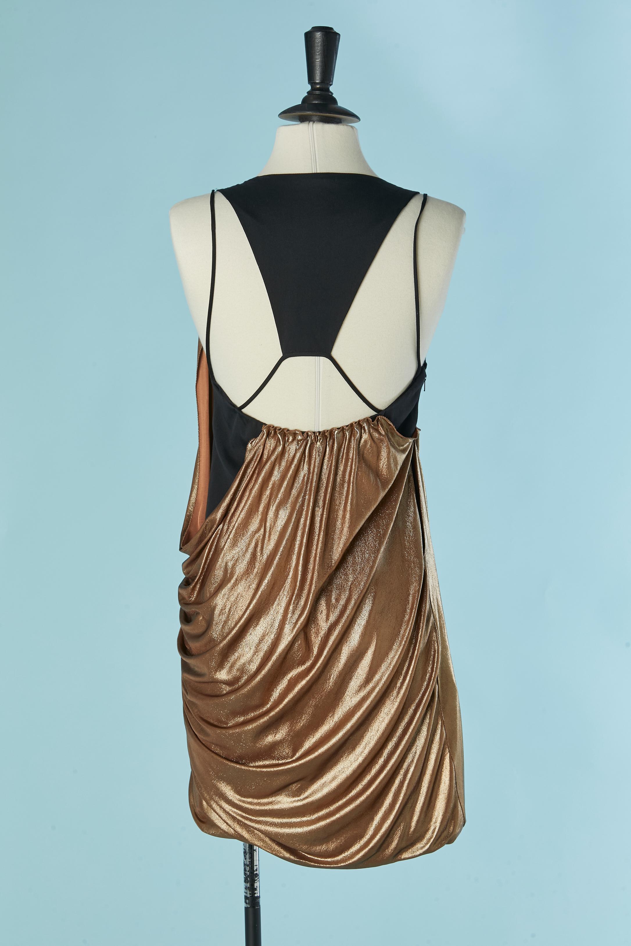 Schwarzes ärmelloses Cocktailkleid mit goldfarbenem, drapiertem Jersey-Oberteil LA PERLA Damen im Angebot