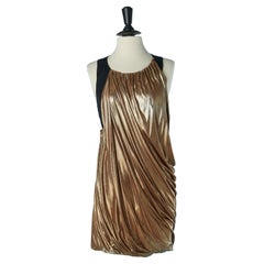 Black sleeveless cocktail dress with gold jersey draped on the top LA PERLA
