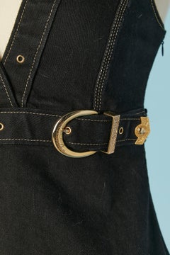 Black sleeveless cocktail dress with gold metal buckle Versace Jeans Couture