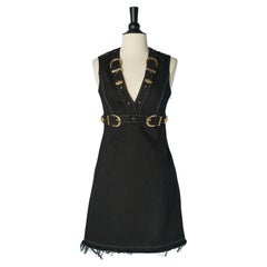 Black sleeveless cocktail dress with gold metal buckle Versace Jeans Couture