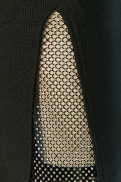 Abito da cocktail nero senza maniche con rete e strass HERVE LEGER