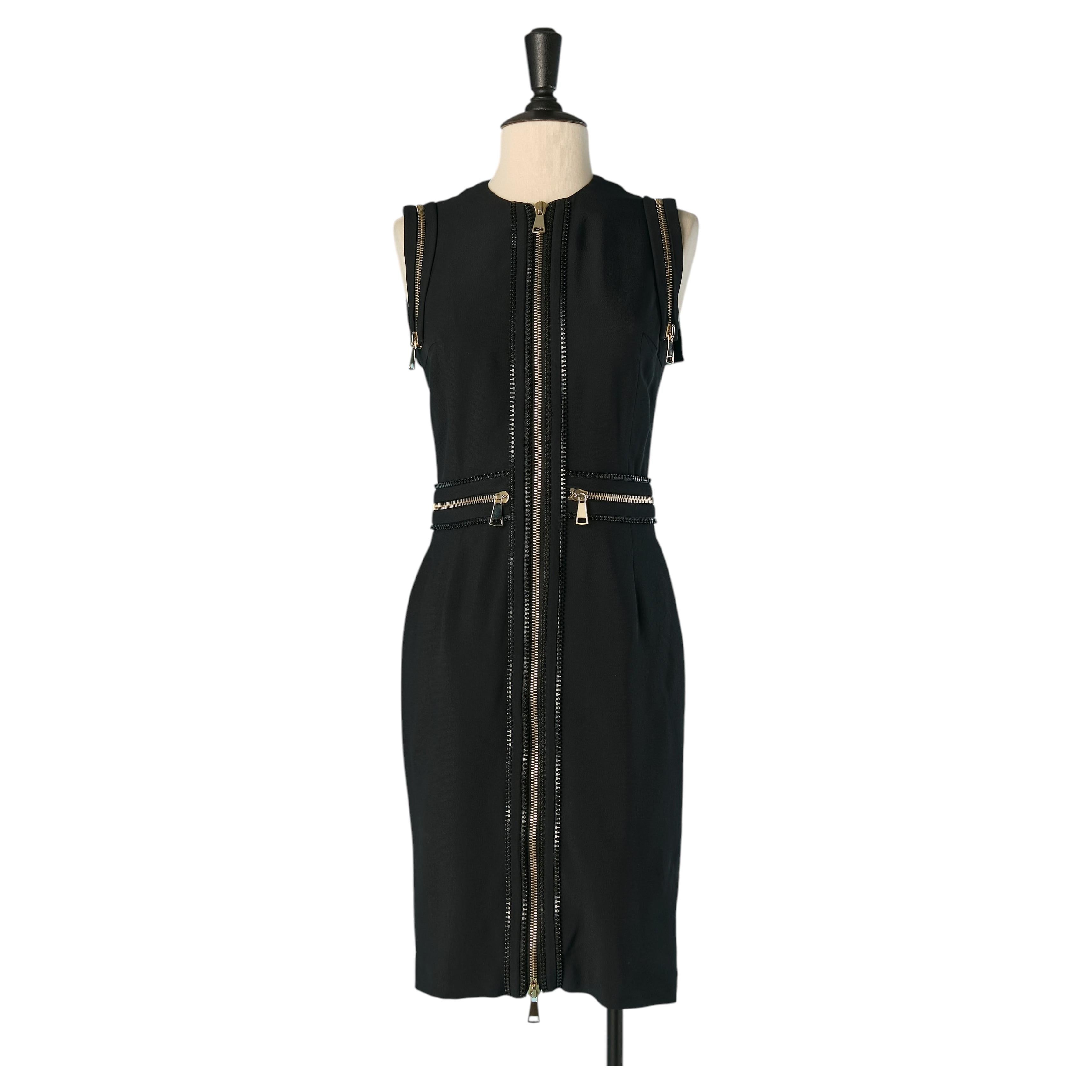 Schwarzes, ärmelloses Cocktailkleid mit Reißverschlussverzierung von Givenchy