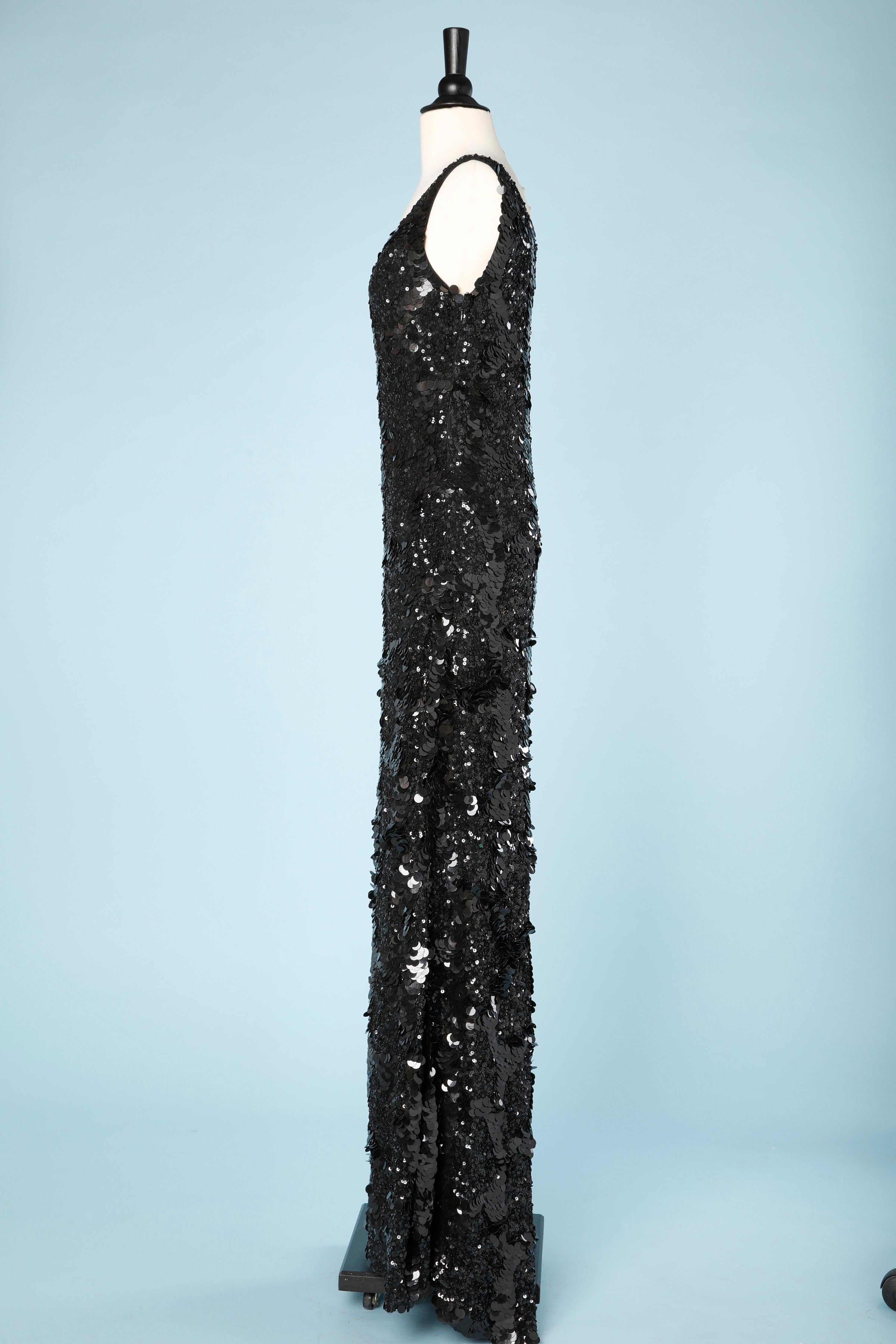 Women's Black sleeveless evening dress covered with small and large sequins