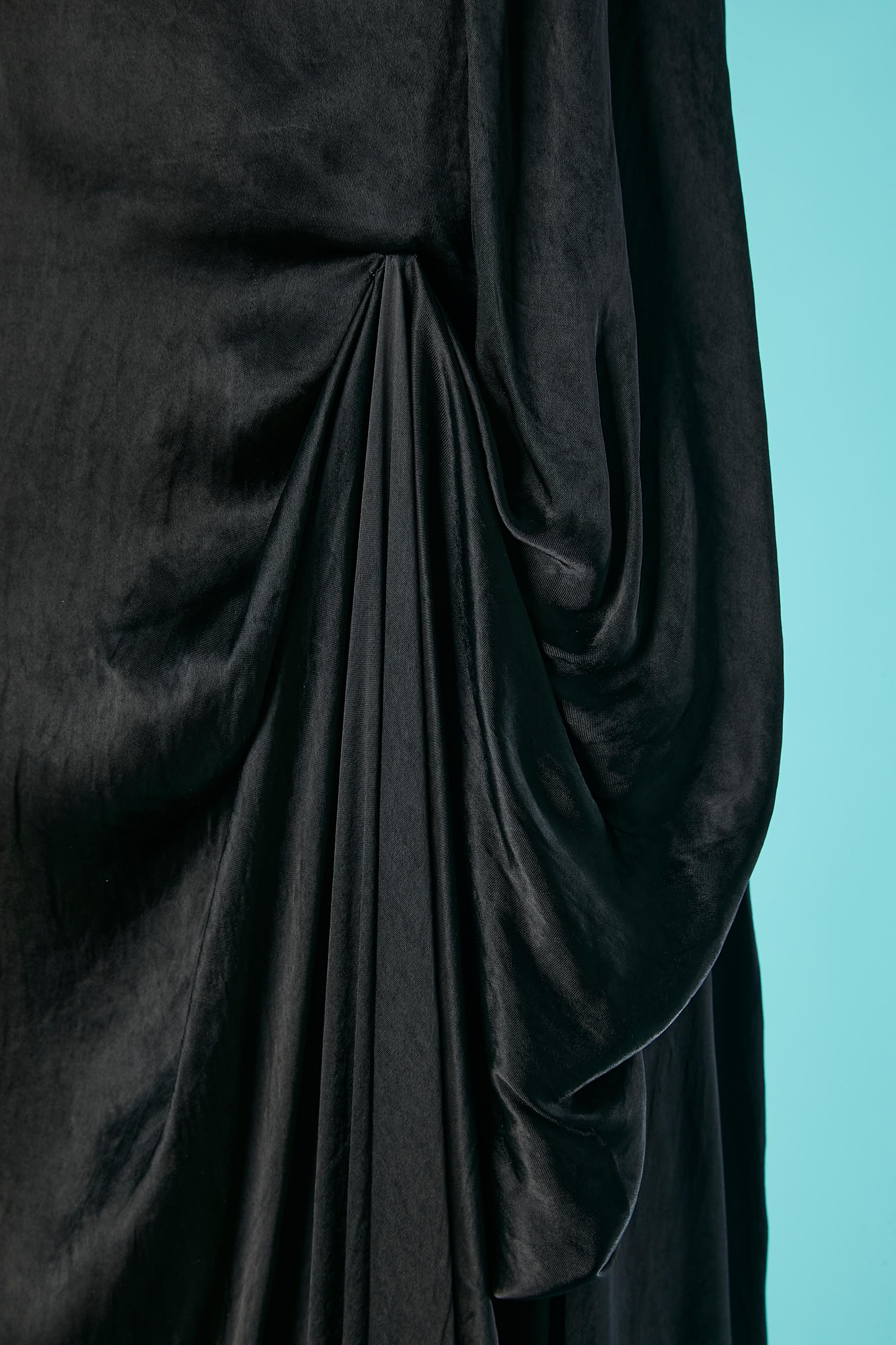 Women's Black sleeveless evening dress draped on the left hips Lanvin 
