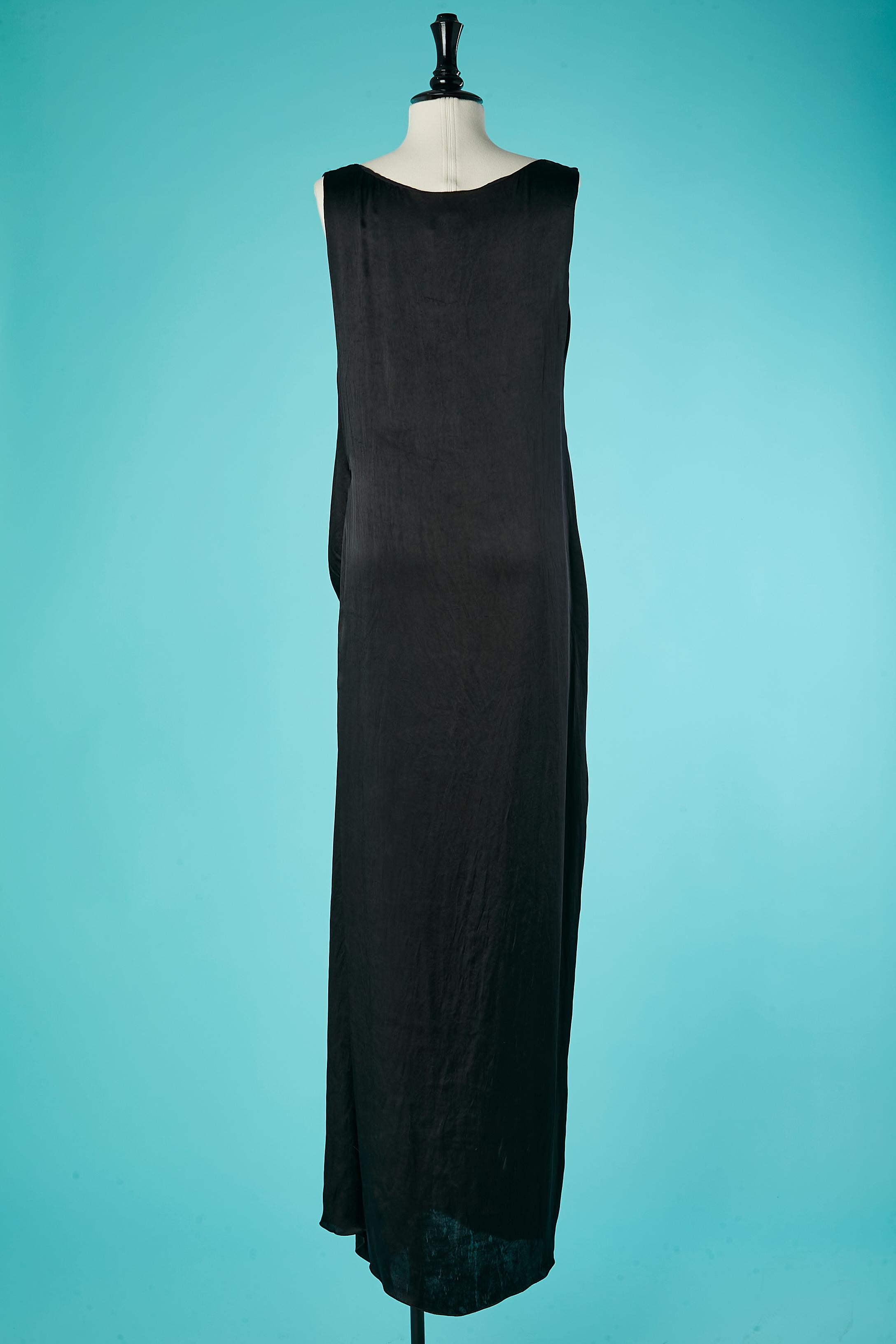 Schwarzes ärmelloses Abendkleid drapiert auf der linken Hüfte Lanvin 