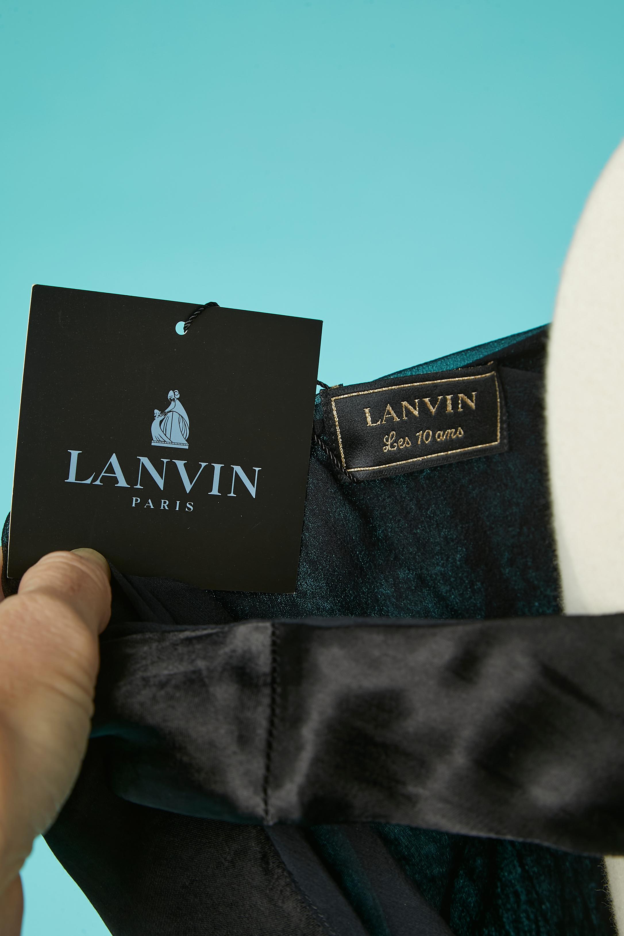 Schwarzes ärmelloses Abendkleid drapiert auf der linken Hüfte Lanvin 
