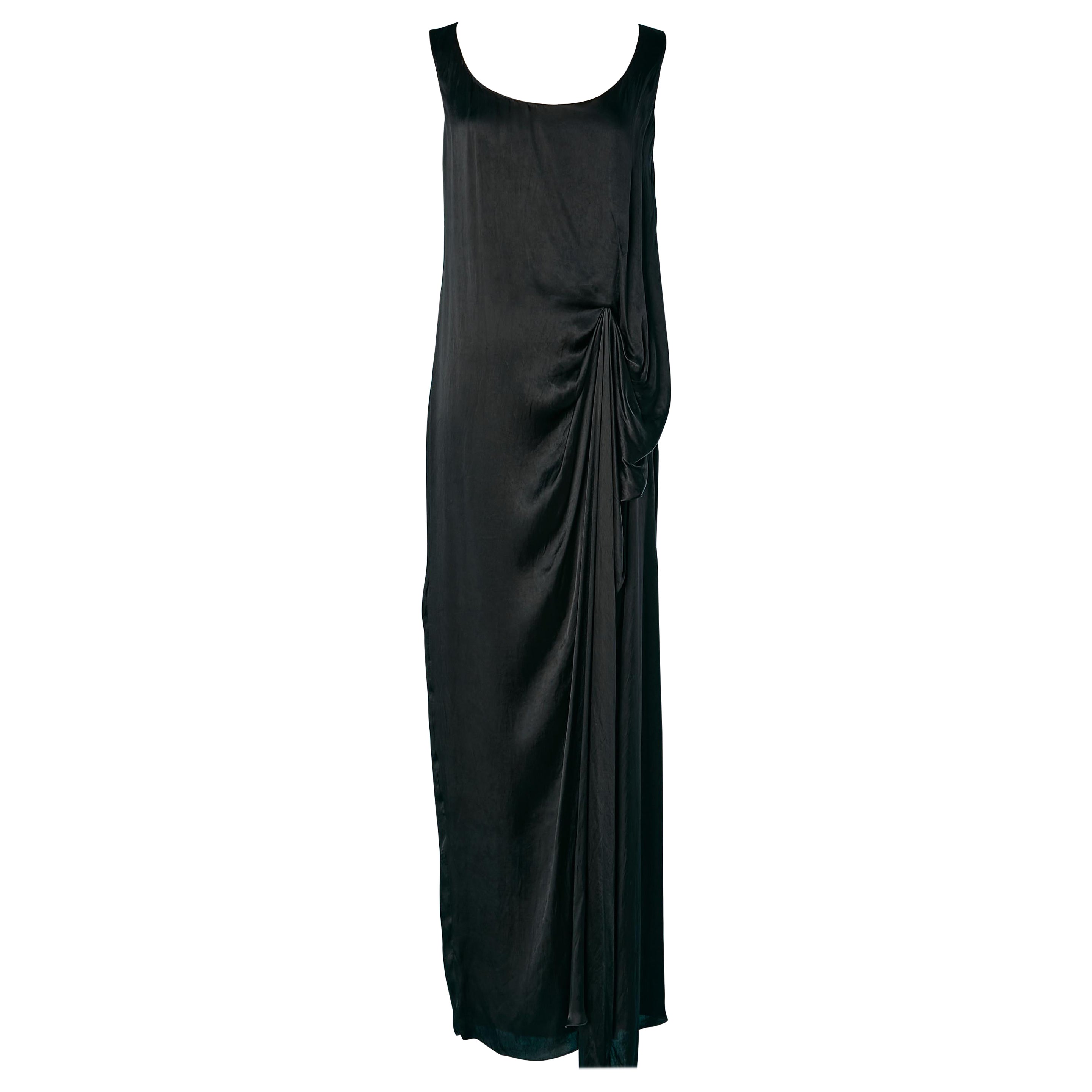 Schwarzes ärmelloses Abendkleid drapiert auf der linken Hüfte Lanvin "Les Dix Ans " NEW