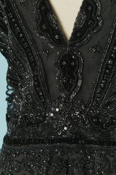 Black sleeveless evening dress with beadwork and sequin on tulle Valentino