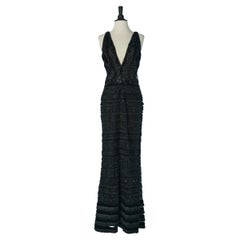 Black sleeveless evening dress with beadwork and sequin on tulle Valentino
