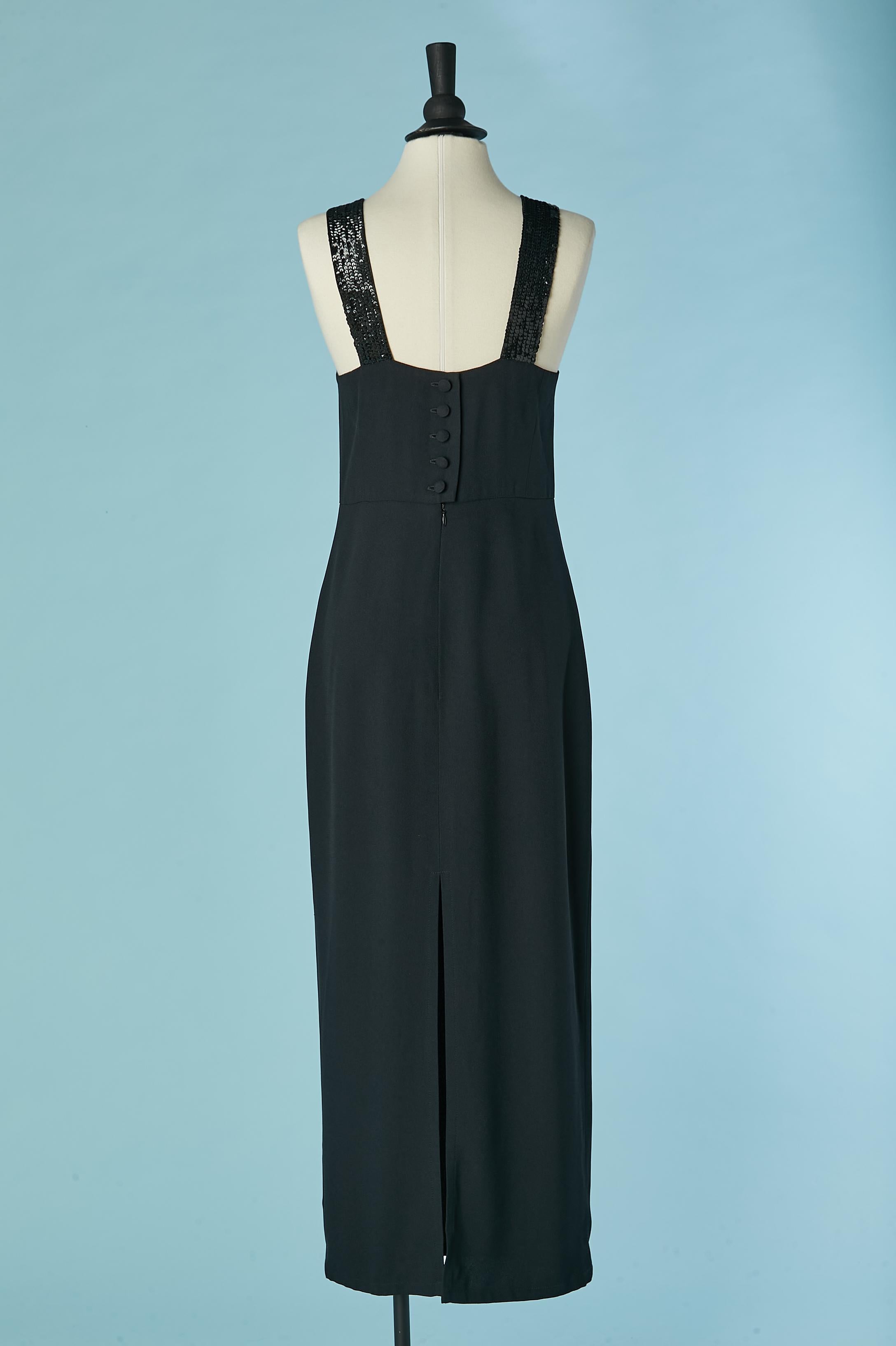 Vestido de noche negro sin mangas con escote de lentejuelas negras Sonia Rykiel en Excelente estado para la venta en Saint-Ouen-Sur-Seine, FR