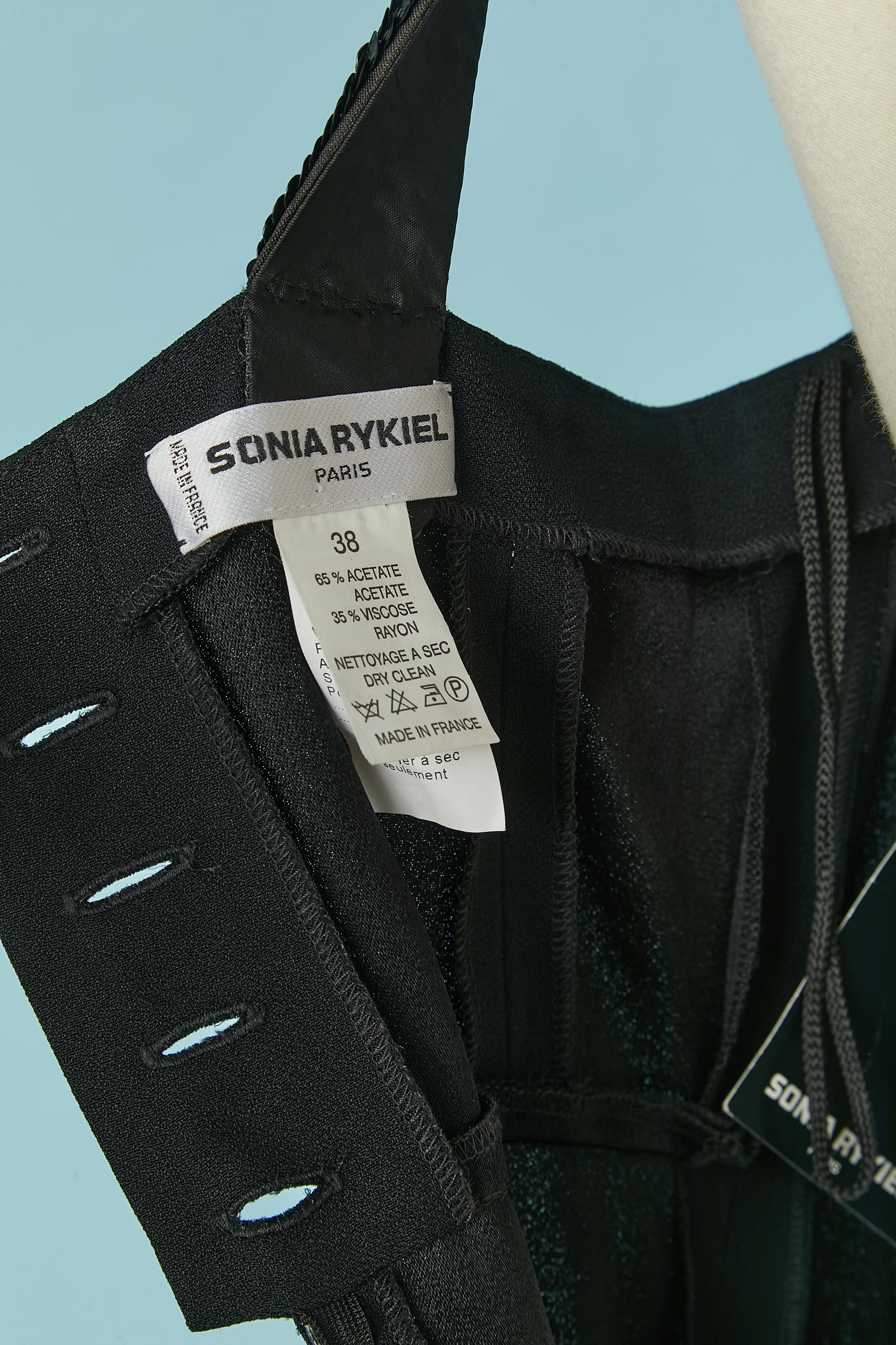 Vestido de noche negro sin mangas con escote de lentejuelas negras Sonia Rykiel en venta 1