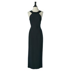 Robe de soirée noire sans manches avec encolure à sequins noirs Sonia Rykiel
