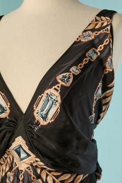 Schwarzes, ärmelloses Abendkleid mit Schmuckprint von Paco Rabanne