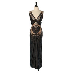 Schwarzes, ärmelloses Abendkleid mit Schmuckprint von Paco Rabanne