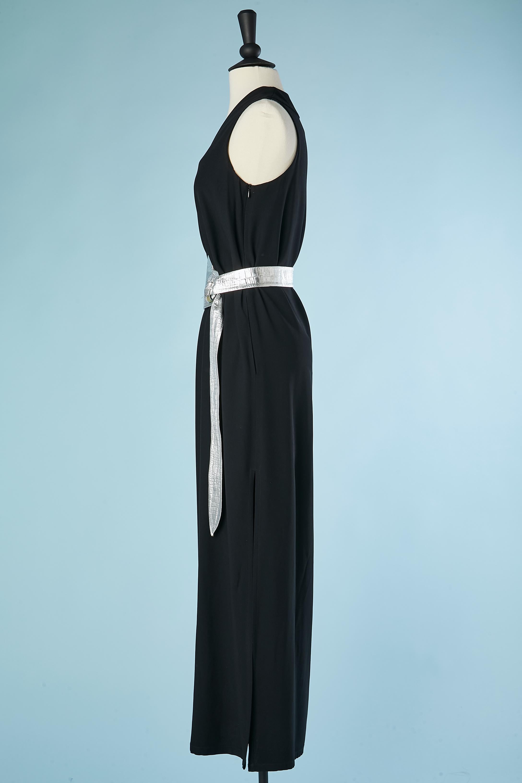 Women's Black sleeveless evening dress with silver leather belt Montana Claude Montana  For Sale