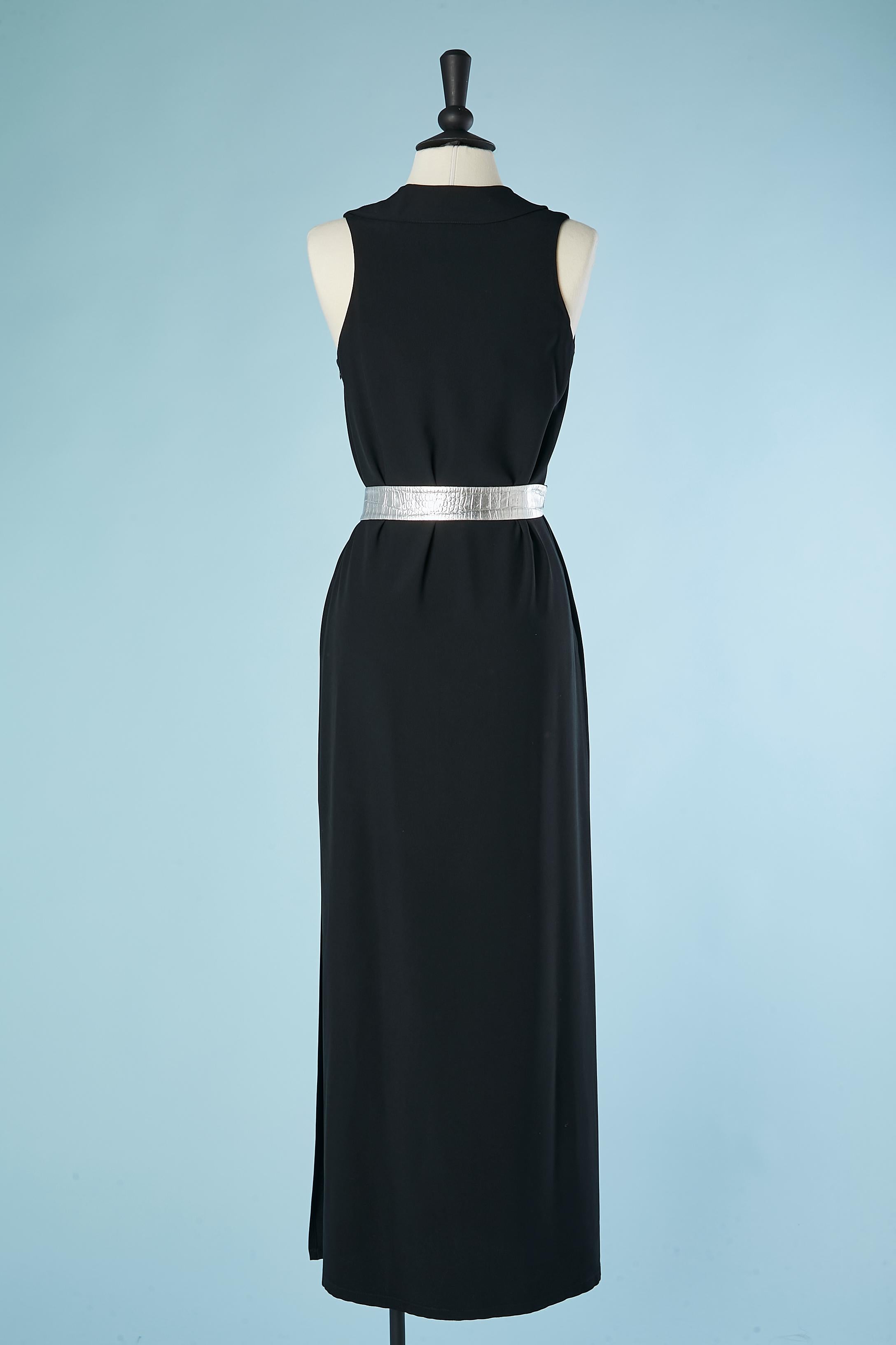 Black sleeveless evening dress with silver leather belt Montana Claude Montana  For Sale 1