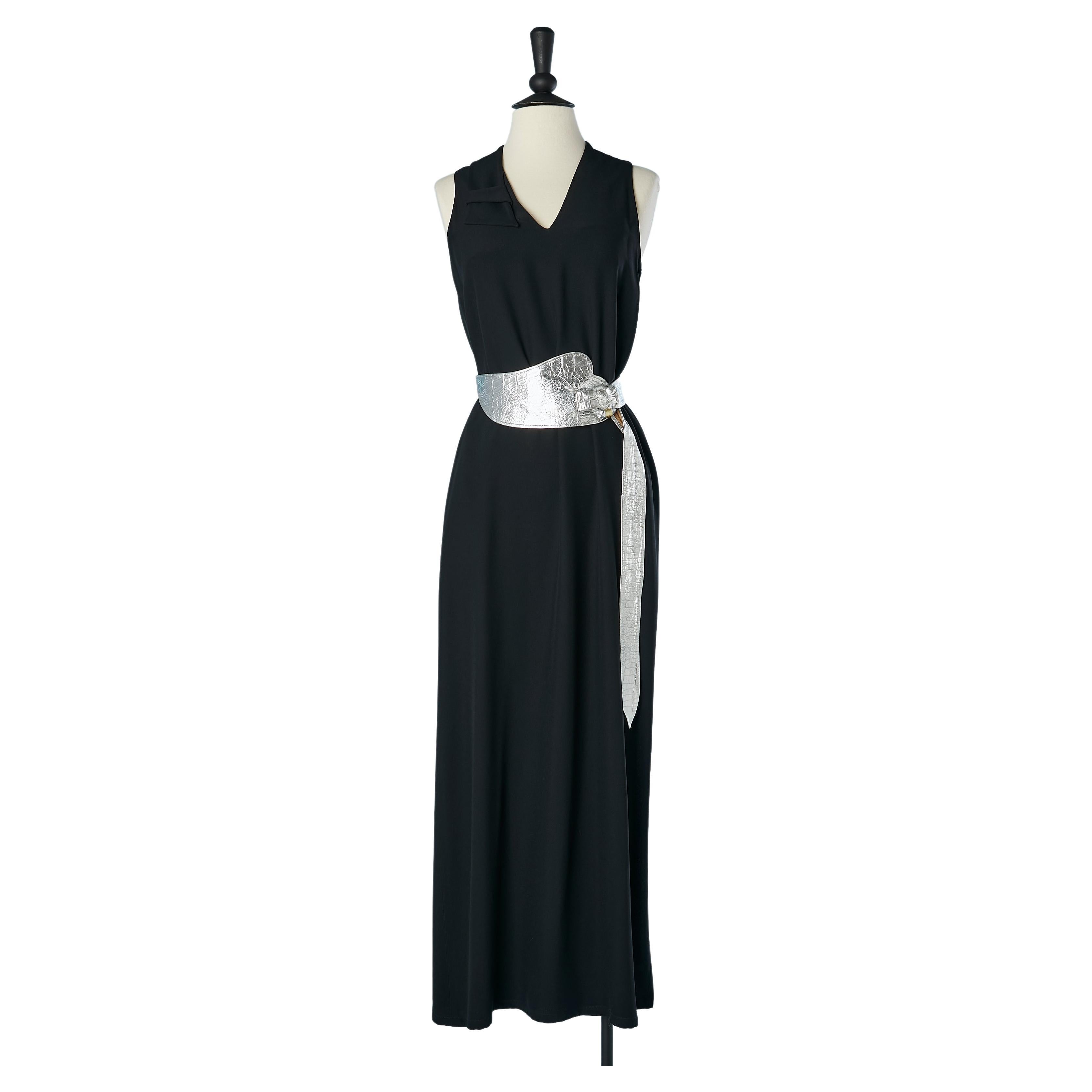 Black sleeveless evening dress with silver leather belt Montana Claude Montana  For Sale