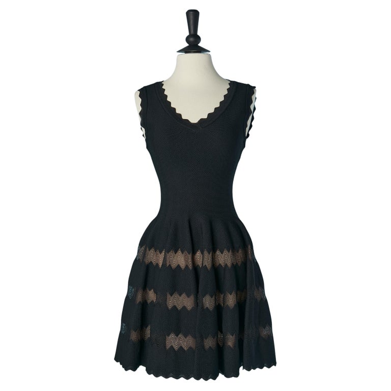 Black sleeveless jacquard dress with sheer lining ALAIA For Sale at 1stDibs