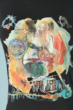 Black sleeveless jersey lycra dress with "graffitis" print on JPG Jean's