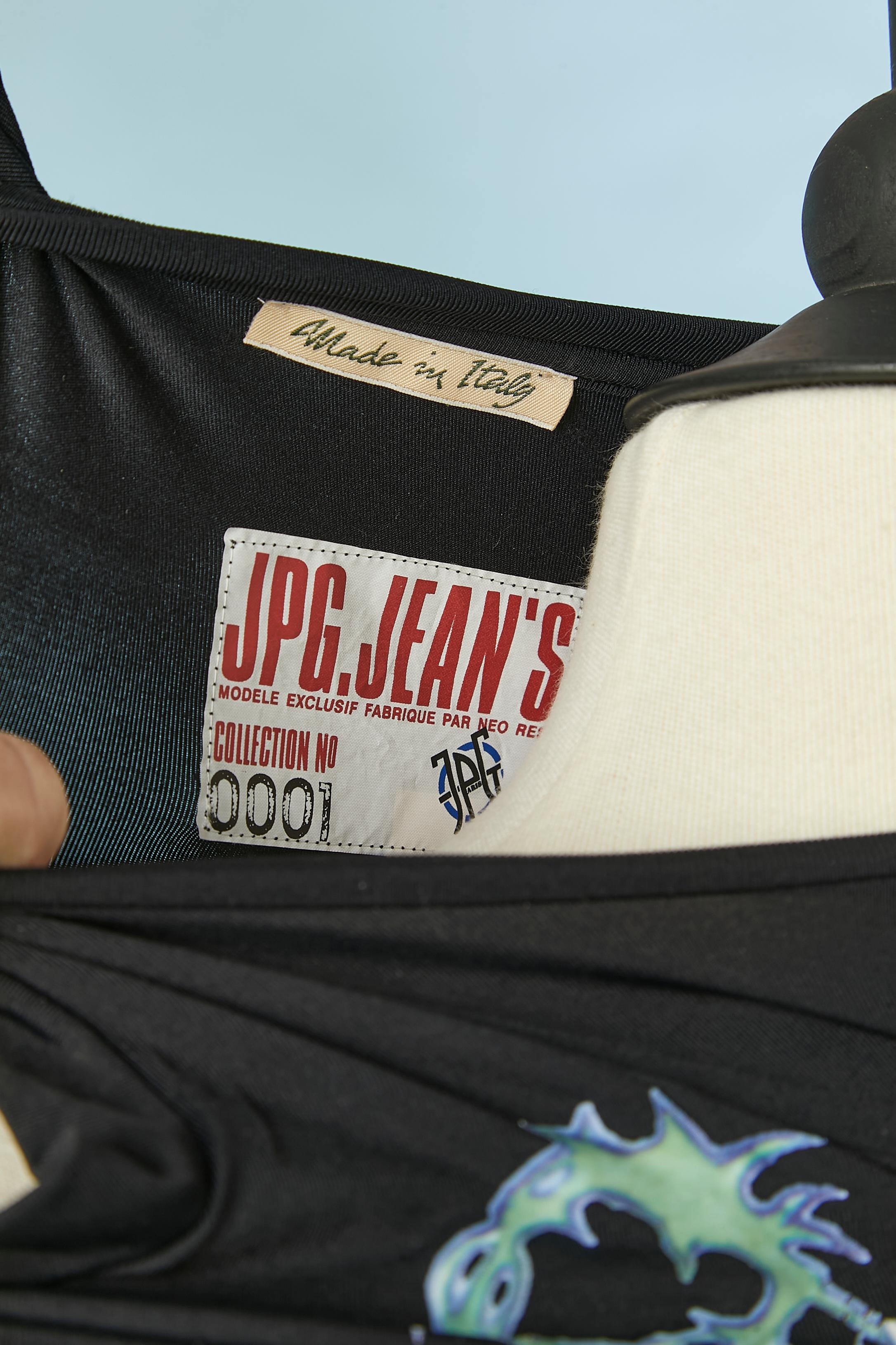 Schwarzes ärmelloses Lycra-Kleid aus Jersey mit „graffitis“-Druck auf JPG Jeans  im Angebot 1