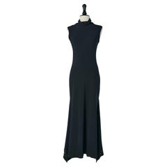 Schwarzes ärmelloses langes Kleid mit silbernen Nieten Marithé & François GIRBAUD
