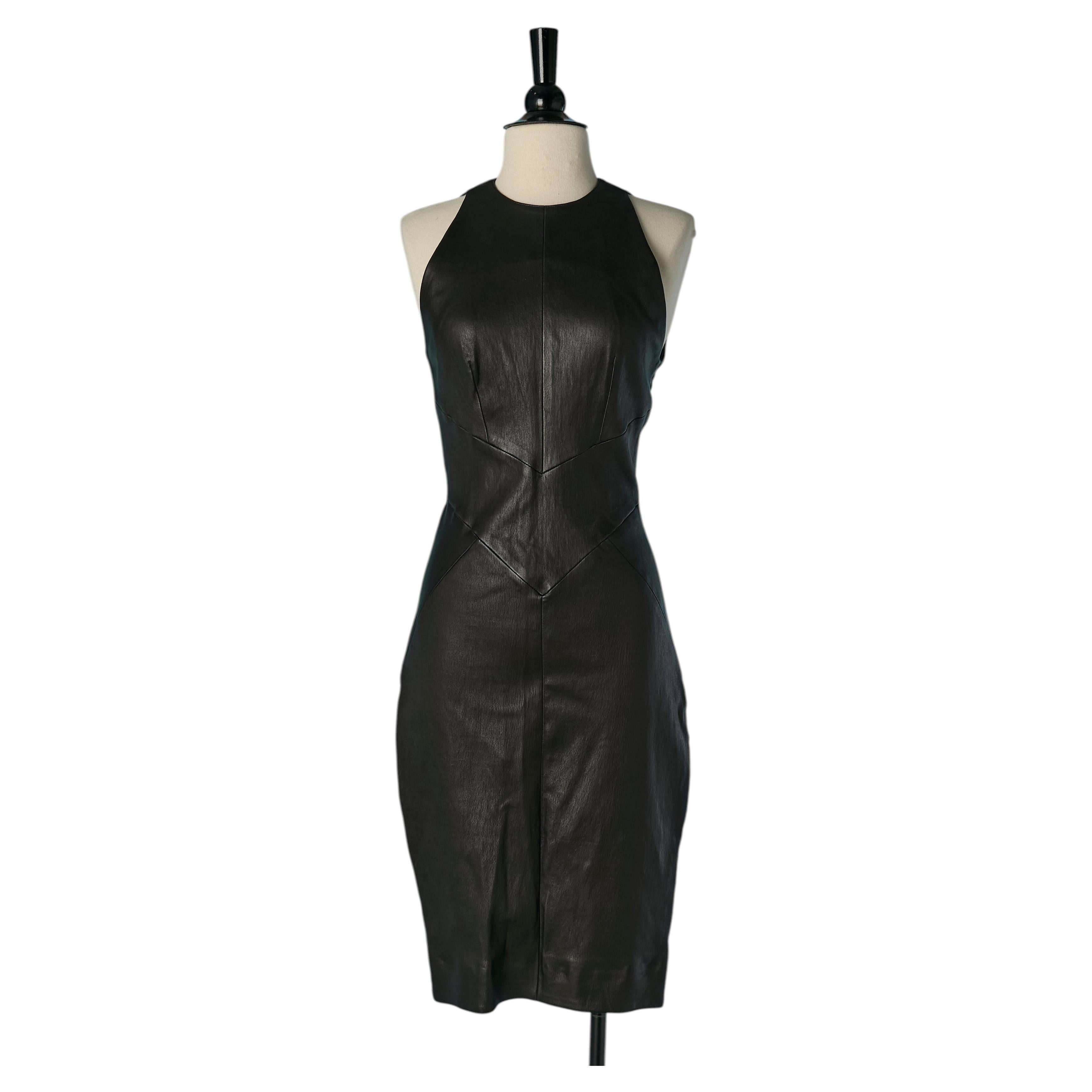 Black sleeveless stretch leather dress ALEXANDRE VAUTHIER