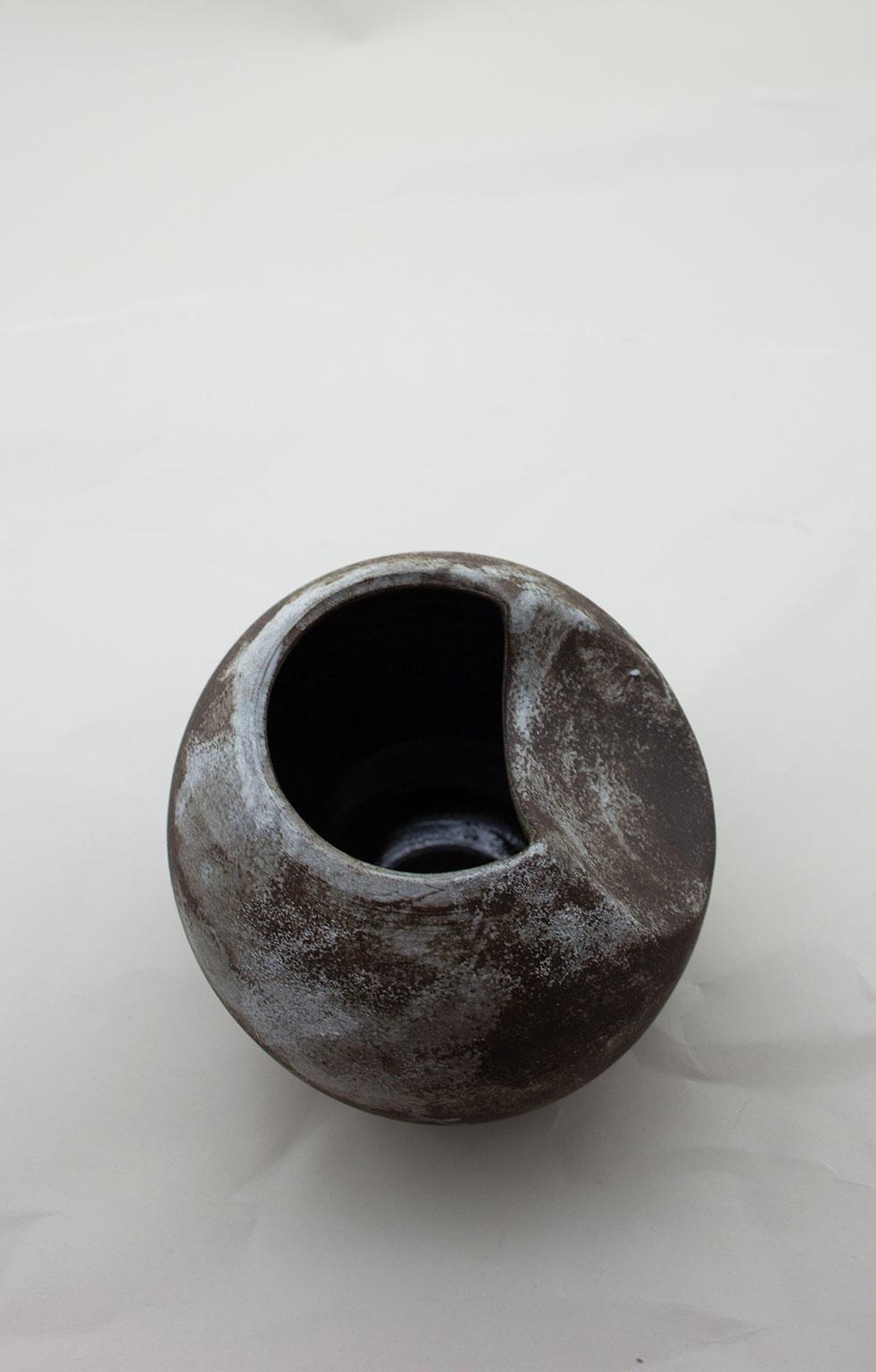 British Black Sliced Sphere Modern Ceramic Sculpture For Sale
