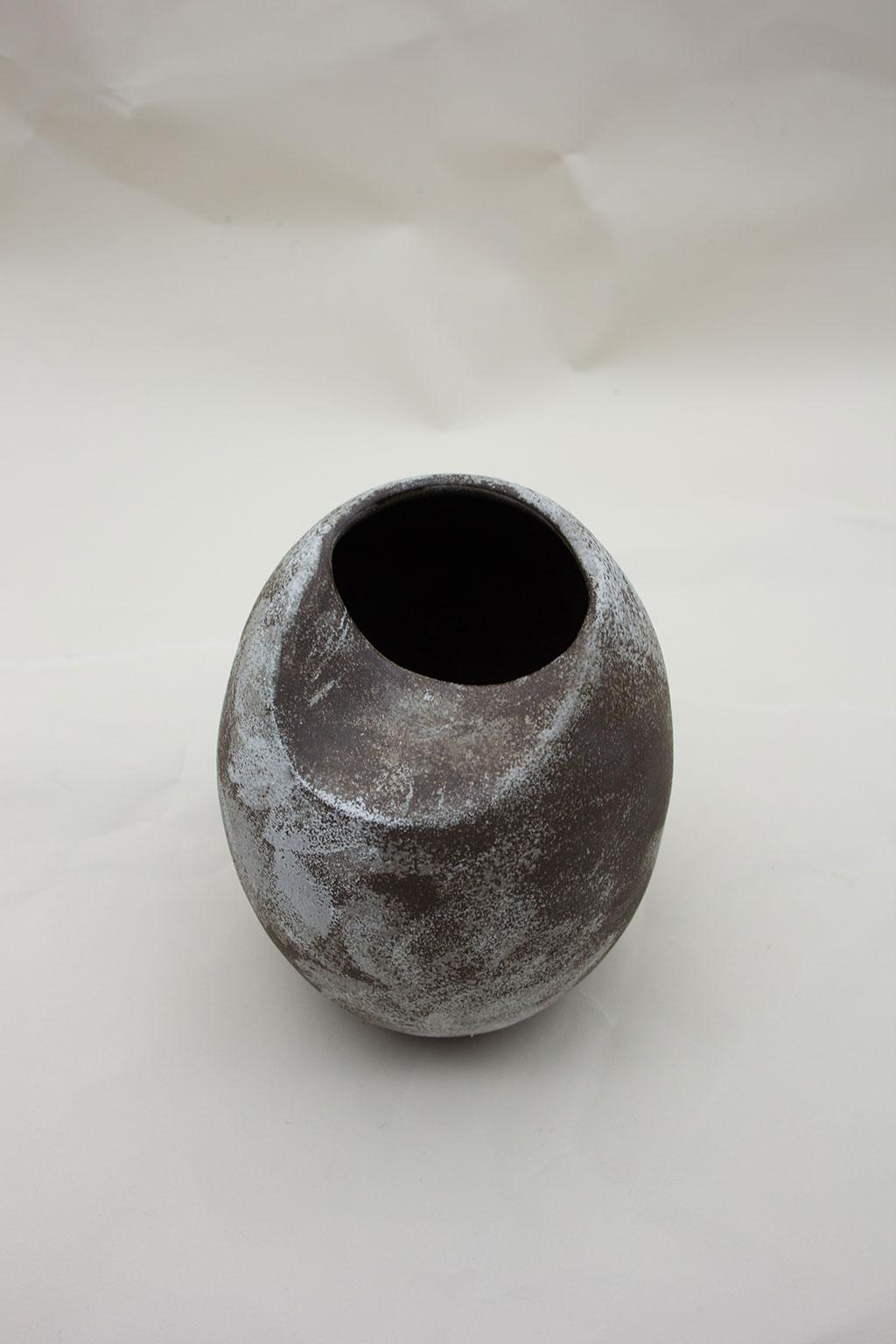 Hand-Crafted Black Sliced Sphere Modern Ceramic Sculpture For Sale