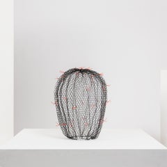 Black Small Cactus with Red Fluo Plugs in Wire Mesh by Benedetta Mori Ubaldini
