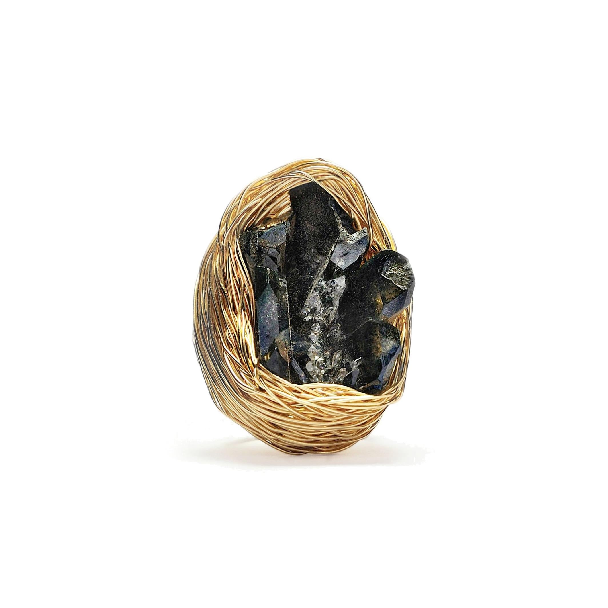 Black Smoke Quartz in 14 Karat Gold F Cocktail Statement Ring by the Artist 5