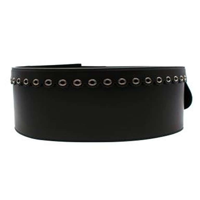 Dior Black Smooth Leather Deep Saddle Belt
 

 - Wide black leather waist belt with saddle pocket and D logo
 - Double internal buckle closure covered by leather flaps 
 - Scalloped edged front leather panel with silver grommet rings and gold-tone